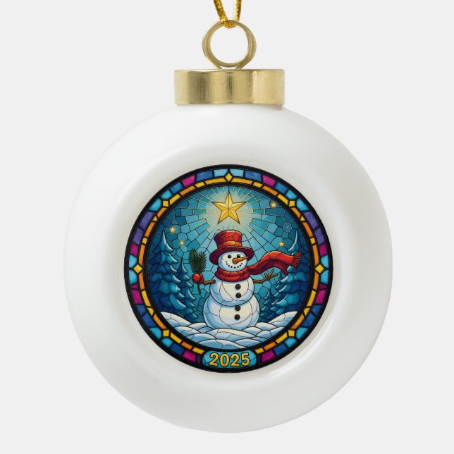 Snowman Christmas Ornament 2025 – Stained Glass (Front)