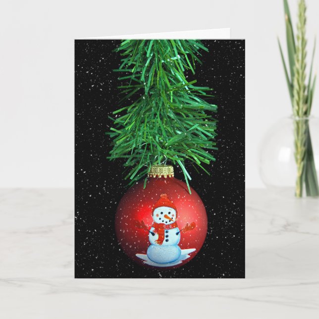 snowman Christmas ornament with snowflakes Holiday Card (Front)
