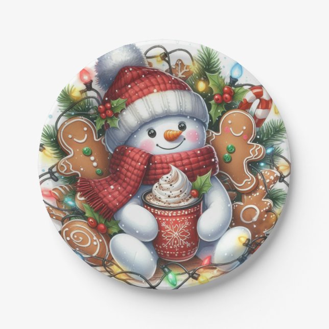Snowman Christmas Paper Plates (Front)