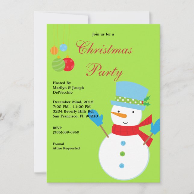 Snowman Christmas Party Holiday Invite (Front)
