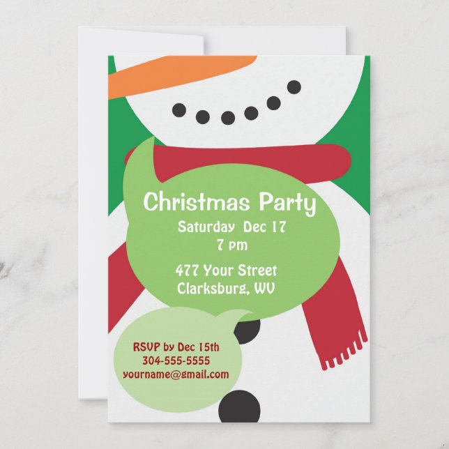 Snowman Christmas Party Invitation (Front)