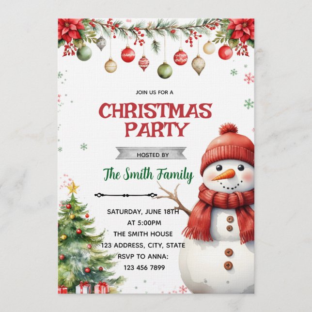  Snowman Christmas Party Invitation (Front)