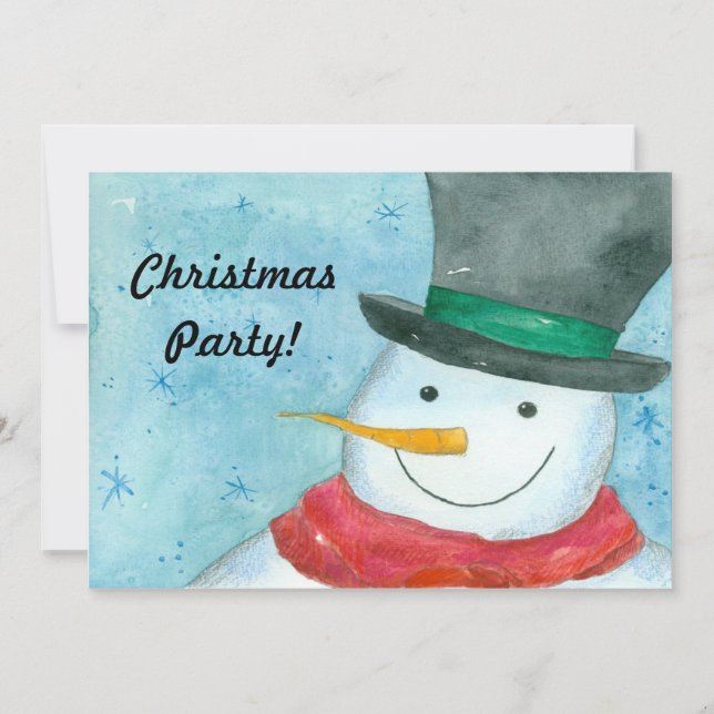 Snowman Christmas Party Invitation Watercolor Art (Front)