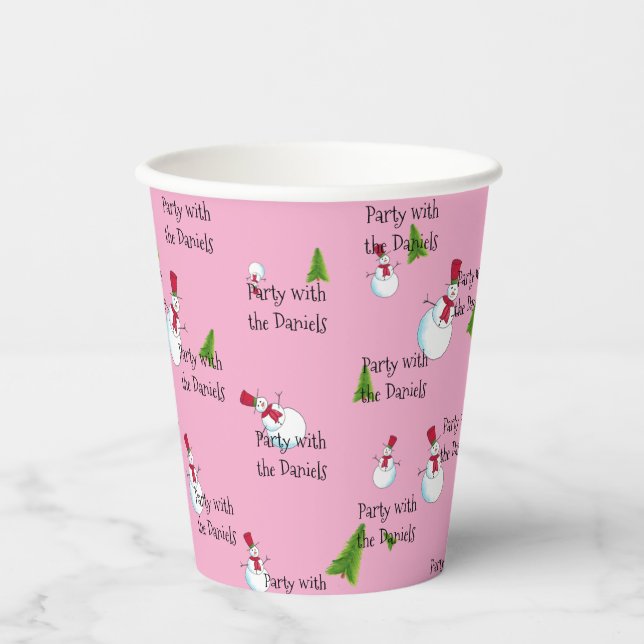 Snowman Christmas Party Personalized Paper Cups (Front)