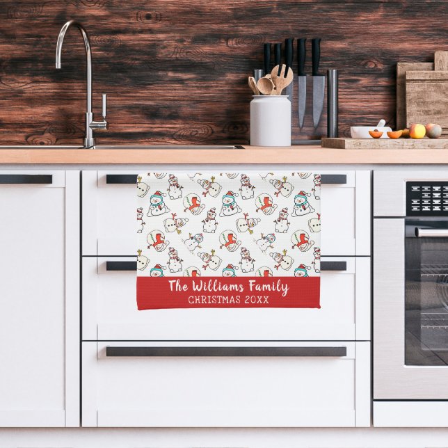 Snowman Christmas Pattern | Family Name 2026 Tea Towel (Kitchen)
