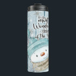 Snowman Christmas Personalise Thermal Tumbler<br><div class="desc">Snowman Christmas "The Most Wonderful Time of The Year"
This beautiful thermal tumbler features a stylish watercolor Snowman in a 
cosy winter wonderland palette. 
Personalise it with your name in a trendy script lettering. Great gift idea!</div>