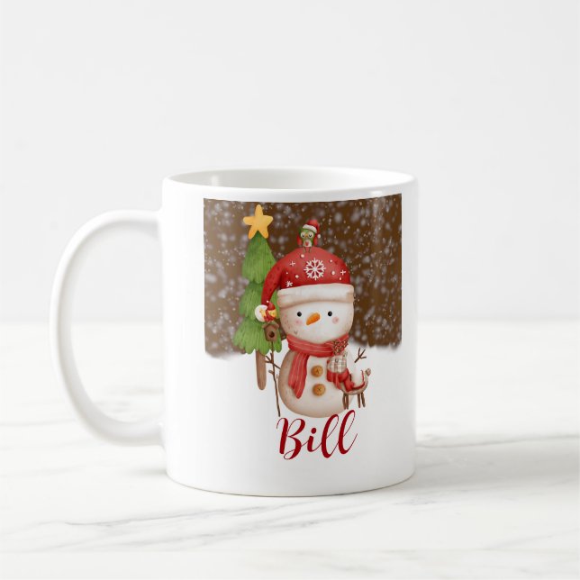 Snowman, Christmas Personalised Coffee Mug (Left)