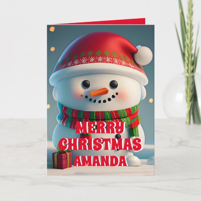 Snowman Christmas Personalised Kids Holiday Card (Front)