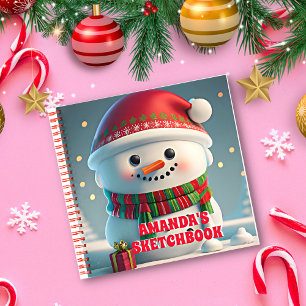 Snowman Christmas Personalised Kids Sketchbook Notebook