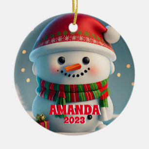 Snowman Christmas Personalized Kids Photo Ceramic Tree Decoration