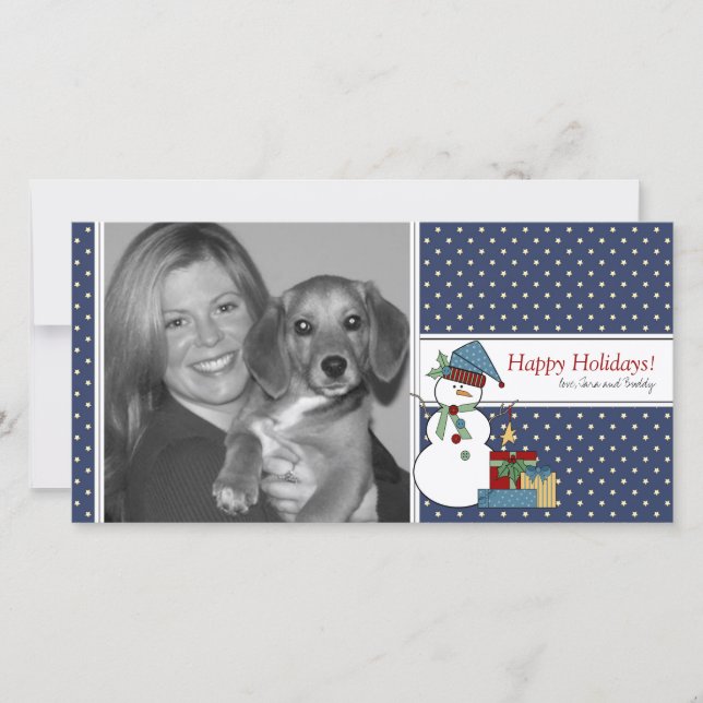 Snowman Christmas Photo Card {blue} (Front)