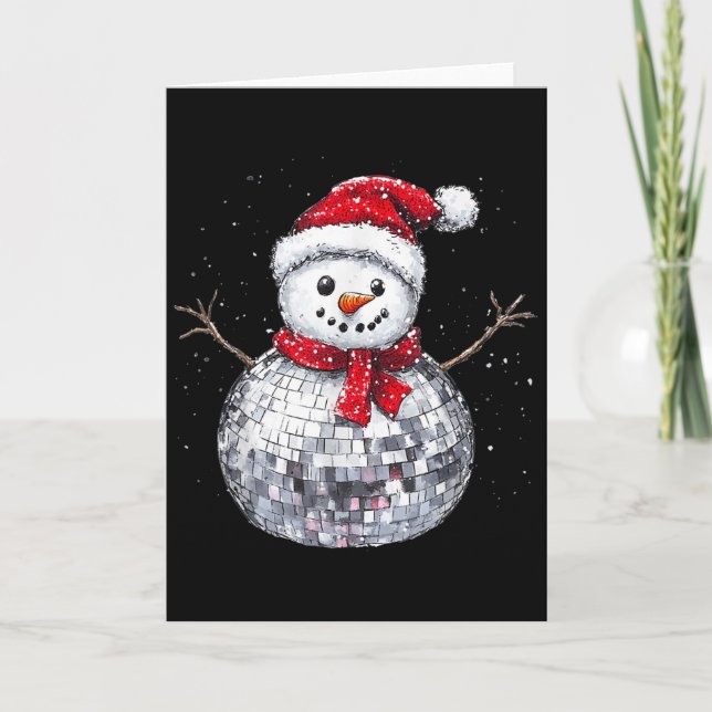 Snowman Christmas Retro Santa Hat Disco Ball Match Card (Front)