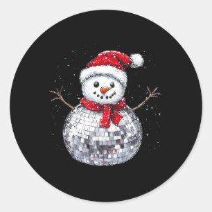 Snowman Christmas Retro Santa Hat Disco Ball Match Classic Round Sticker