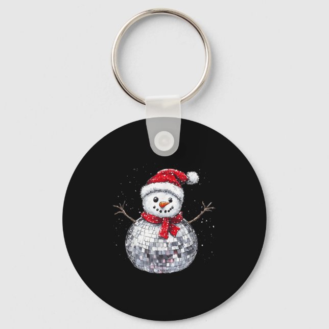 Snowman Christmas Retro Santa Hat Disco Ball Match Key Ring (Front)