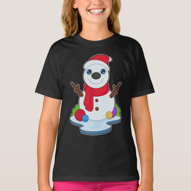 Snowman Christmas Santa hat T-Shirt (Front)