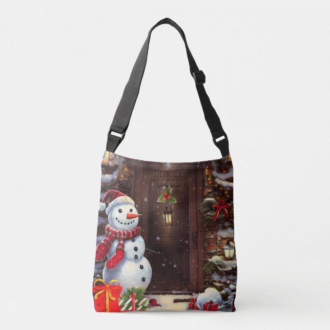 Snowman Christmas Scene Crossbody Bag (Front)