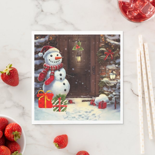 Snowman Christmas Scene Napkin (Insitu)