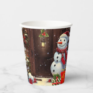 Snowman Christmas Scene Paper Cups