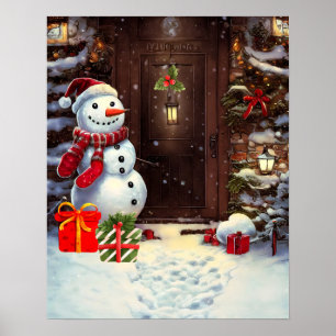 Snowman Christmas Scene Poster
