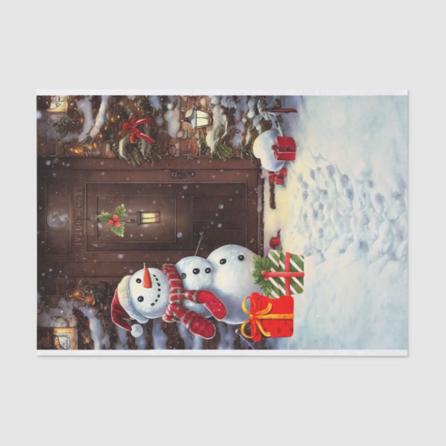 Snowman Christmas Scene Tissue Paper (Front)