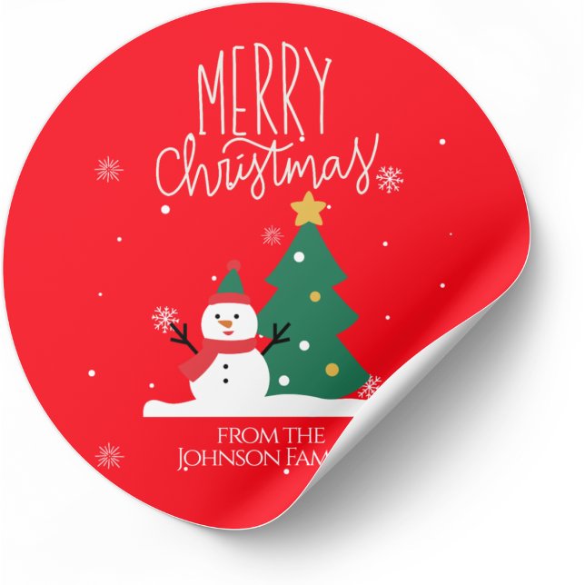 Snowman Christmas Stickers: Personalise Your Gifts Classic Round Sticker (Creator Uploaded)