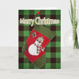Snowman Christmas Stocking Buffalo Plaid Template