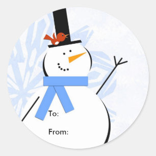 Snowman Christmas Tag, To: From: Classic Round Sticker