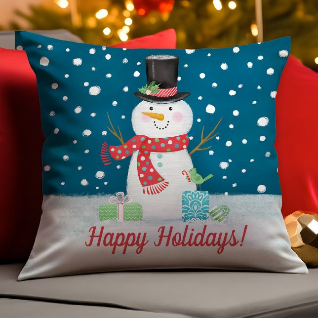 Snowman Christmas Throw Pillow (A festive snowman pillow for your Christmas holiday decor.)