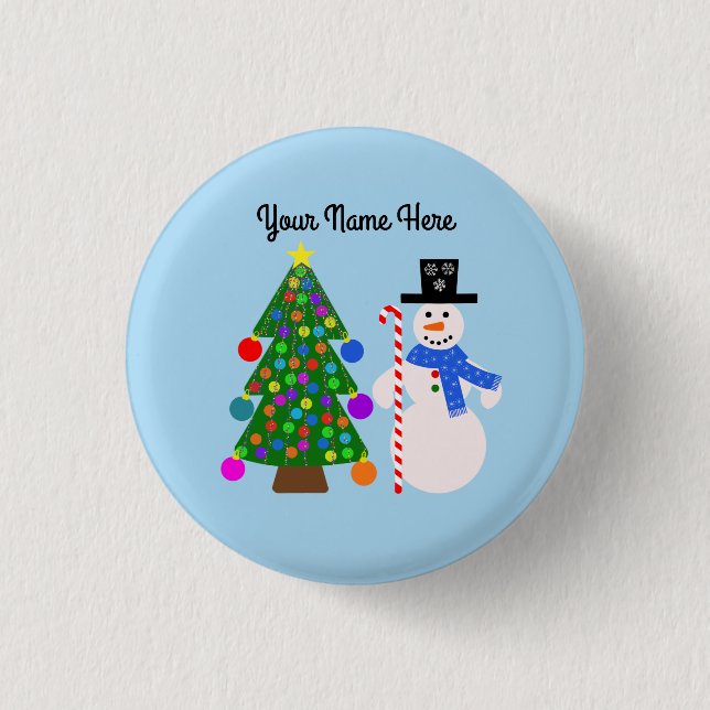 Snowman & Christmas Tree #4 Button (Front)