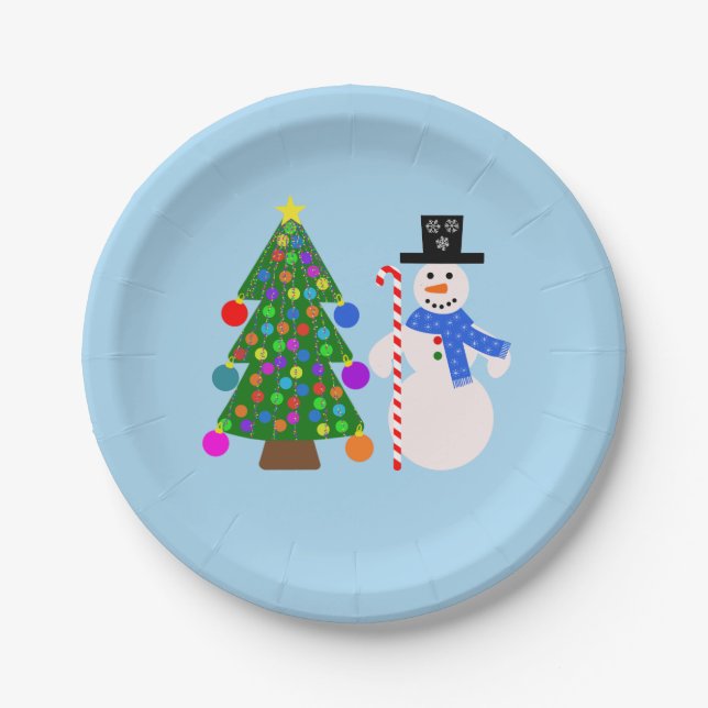 Snowman & Christmas Tree #4 Paper Plates (Front)