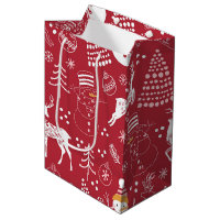 Snowman, Christmas Tree and Deer, Winter Red
