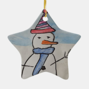 Snowman & Christmas Tree Ceramic Ornament