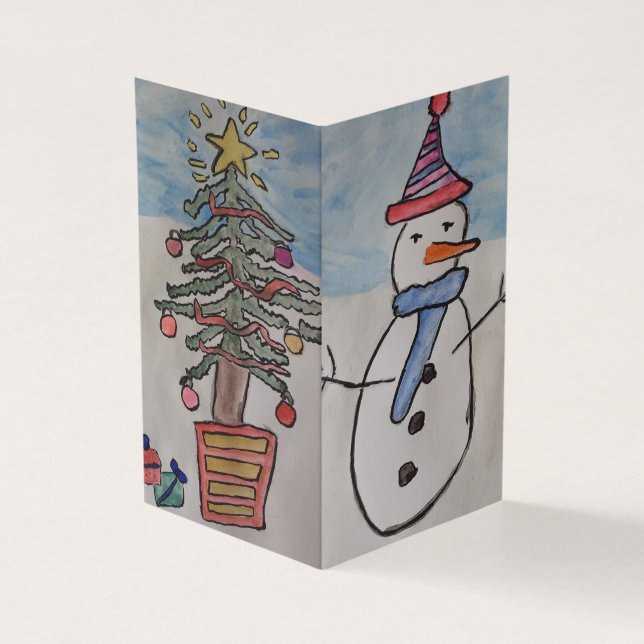 Snowman & Christmas Tree Christmas Card (Outside)