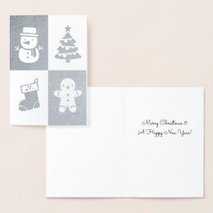 Snowman Christmas Tree Gingerbread Man Silver Foil Foil Card