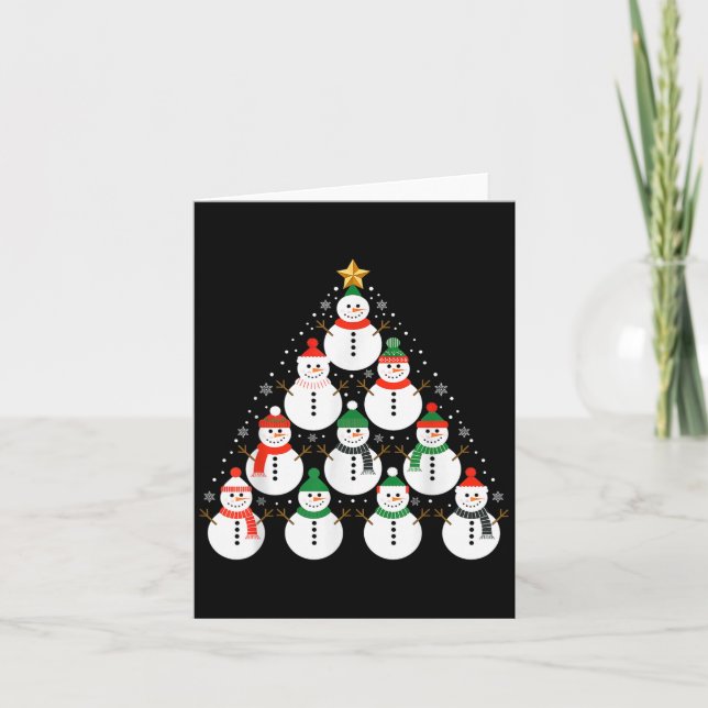 Snowman Christmas Tree Lights Santa Hat Family Xma Card (Front)