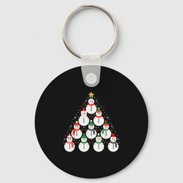 Snowman Christmas Tree Lights Santa Hat Family Xma Key Ring (Front)