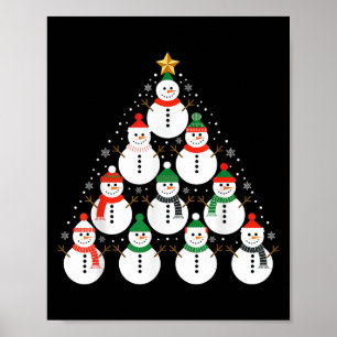 Snowman Christmas Tree Lights Santa Hat Family Xma Poster