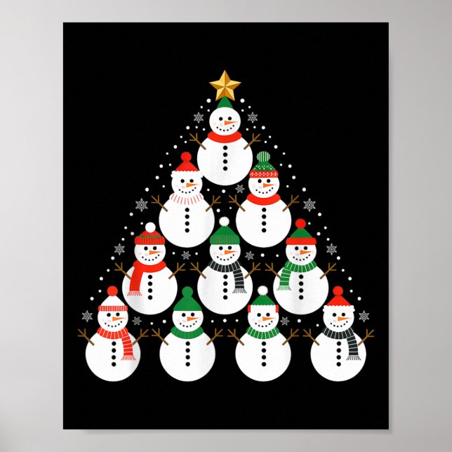 Snowman Christmas Tree Lights Santa Hat Family Xma Poster (Front)