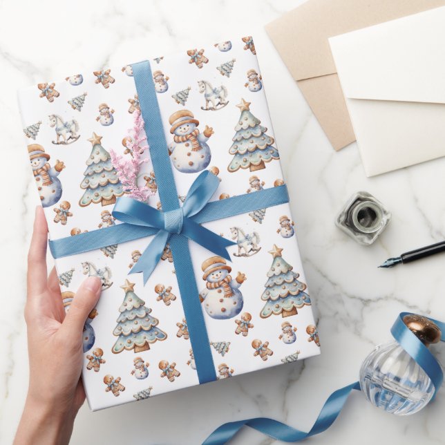 Snowman Christmas Tree Pattern Wrapping Paper (Gifting)