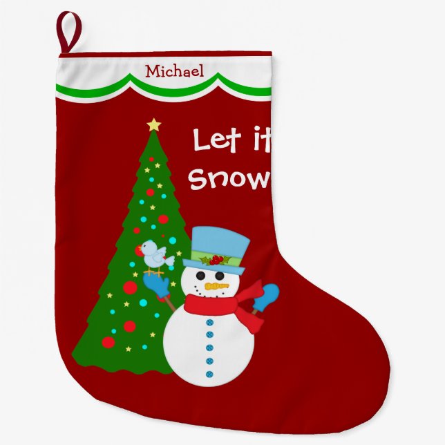 Snowman Christmas Tree Personalised Large Christmas Stocking (Front)