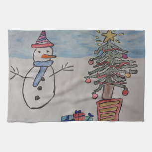 Snowman & Christmas Tree Tea Towel