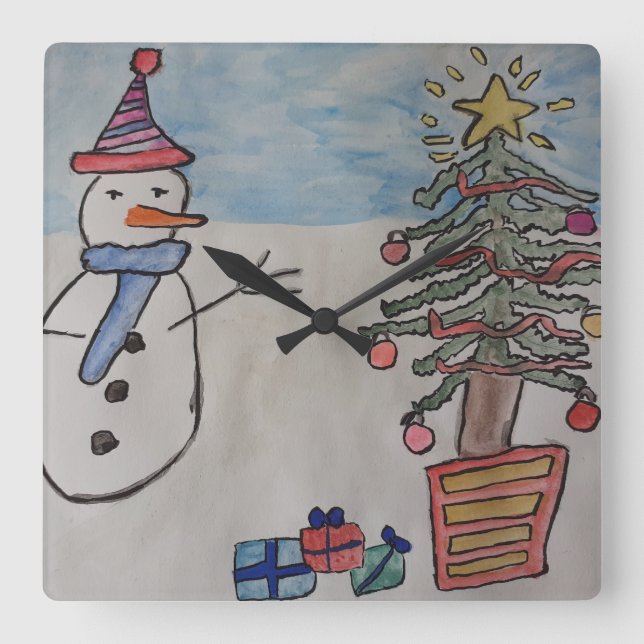 Snowman & Christmas Tree Wall Clock (Front)