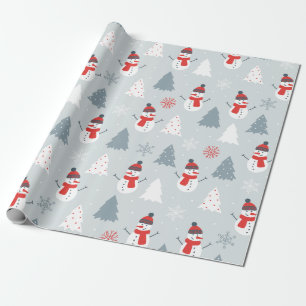 Snowman & Christmas Trees Christmas Pattern Wrapping Paper