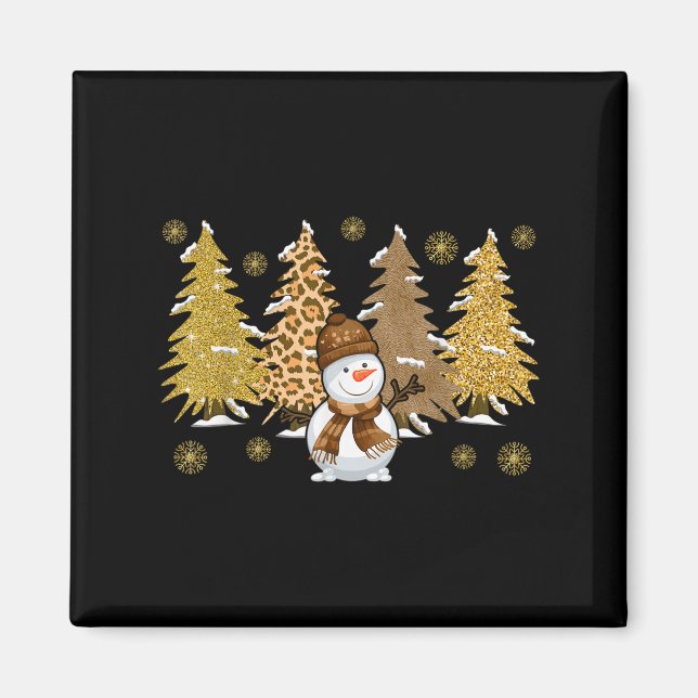 Snowman Christmas Trees In Gold Merry Christmas Pa Magnet (Front)
