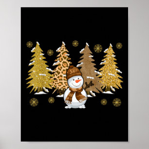 Snowman Christmas Trees In Gold Merry Christmas Pa Poster