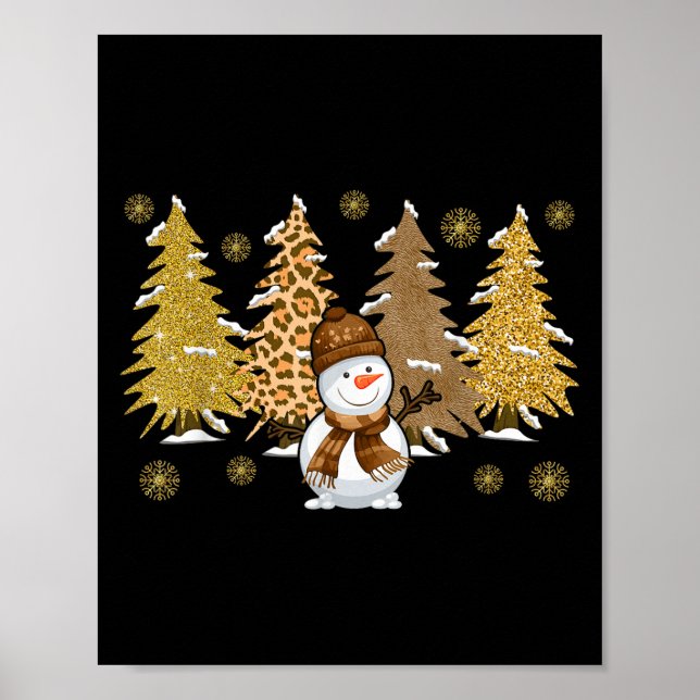 Snowman Christmas Trees In Gold Merry Christmas Pa Poster (Front)