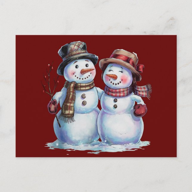Snowman Christmas Vintage Holiday Postcard (Front)