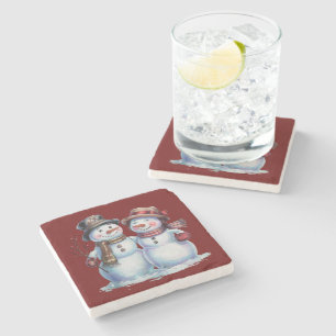 Snowman Christmas Vintage Holiday Stone Coaster