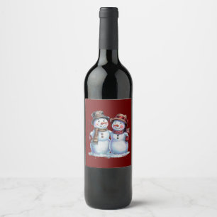 Snowman Christmas Vintage Holiday Wine Label