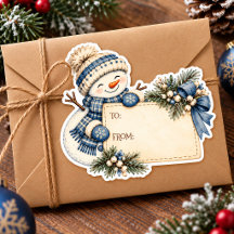 Snowman Christmas Vintage Watercolor Gift Sticker